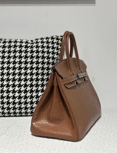 Crocodile Leather Saddle Brown 35cm Matte Silver Hardware Top Handle Tote Bag WCB206 image 5