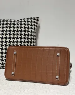 Crocodile Leather Saddle Brown 35cm Matte Silver Hardware Top Handle Tote Bag WCB206 image 6