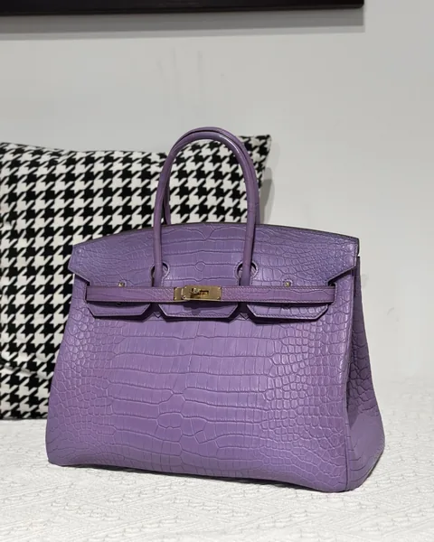 Crocodile Leather Lavender Purple 35cm Matte Gold Hardware Top Handle Tote Bag WCB207