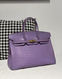 Crocodile Leather Lavender Purple 35cm Matte Gold Hardware Top Handle Tote Bag WCB207 image 2