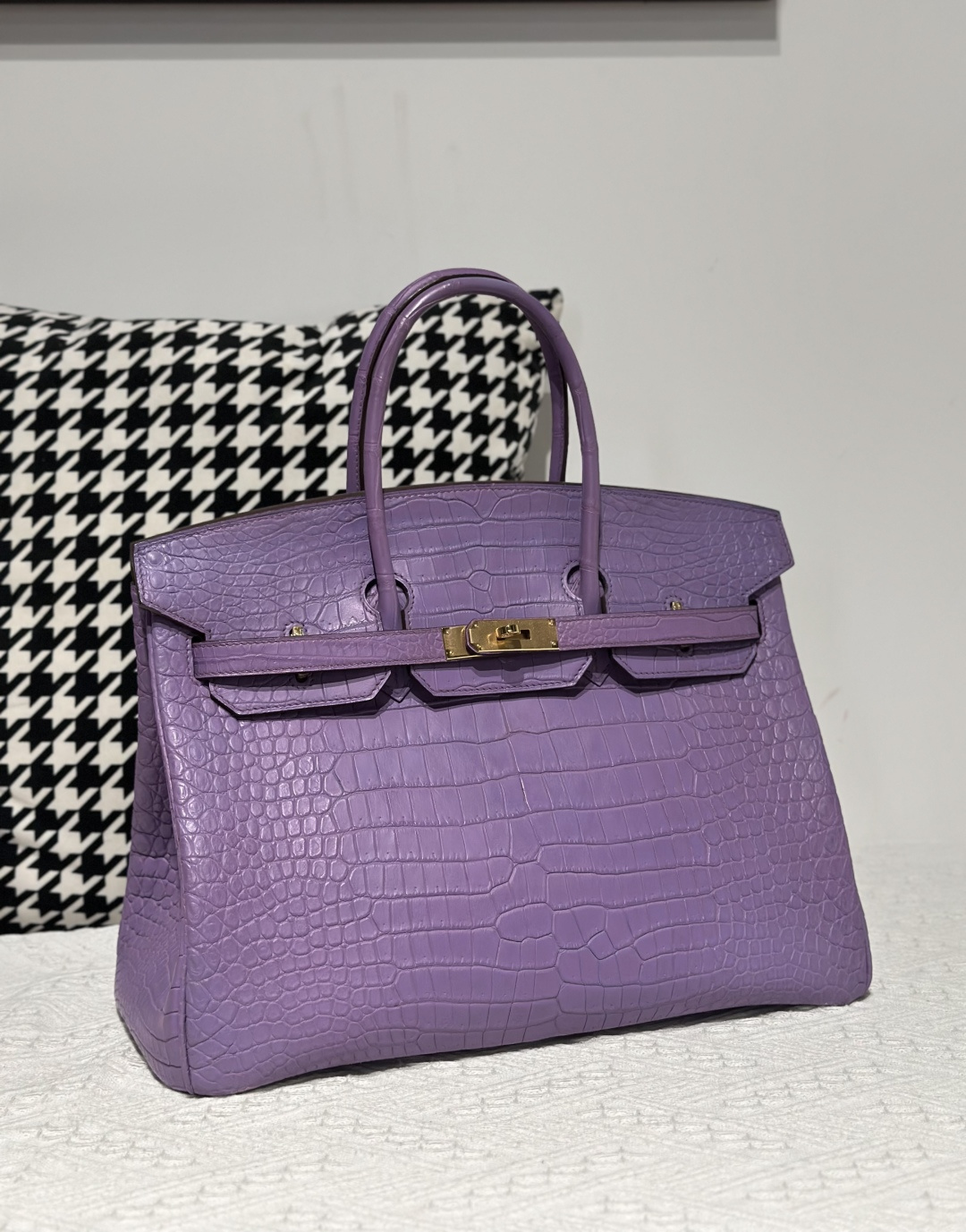 Crocodile Leather Lavender Purple 35cm Matte Gold Hardware Top Handle Tote Bag WCB207 photo 2