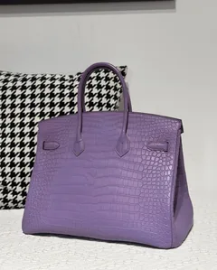 Crocodile Leather Lavender Purple 35cm Matte Gold Hardware Top Handle Tote Bag WCB207 image 3