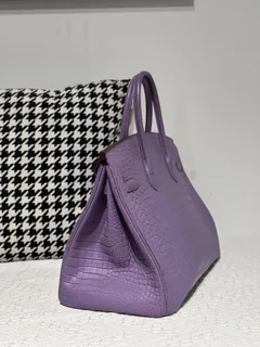 Crocodile Leather Lavender Purple 35cm Matte Gold Hardware Top Handle Tote Bag WCB207 image 4