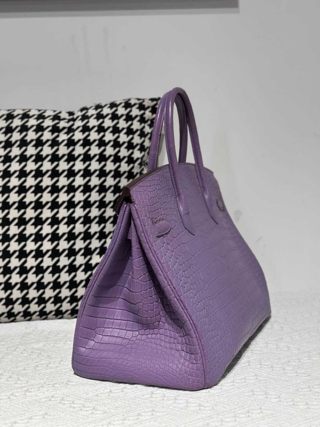 Crocodile Leather Lavender Purple 35cm Matte Gold Hardware Top Handle Tote Bag WCB207 photo 4