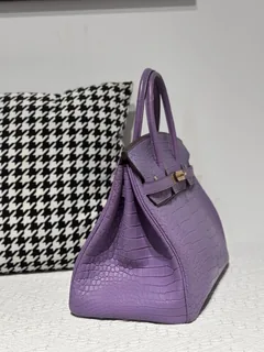 Crocodile Leather Lavender Purple 35cm Matte Gold Hardware Top Handle Tote Bag WCB207 image 5
