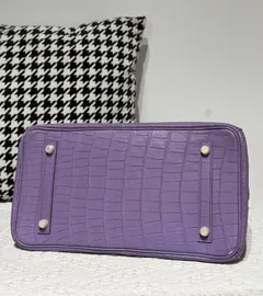 Crocodile Leather Lavender Purple 35cm Matte Gold Hardware Top Handle Tote Bag WCB207 image 6
