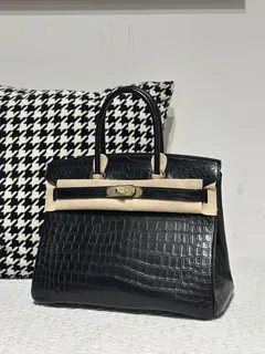 Crocodile Leather Black 30cm Matte Gold Hardware Top Handle Tote Bag WCB209 image 1