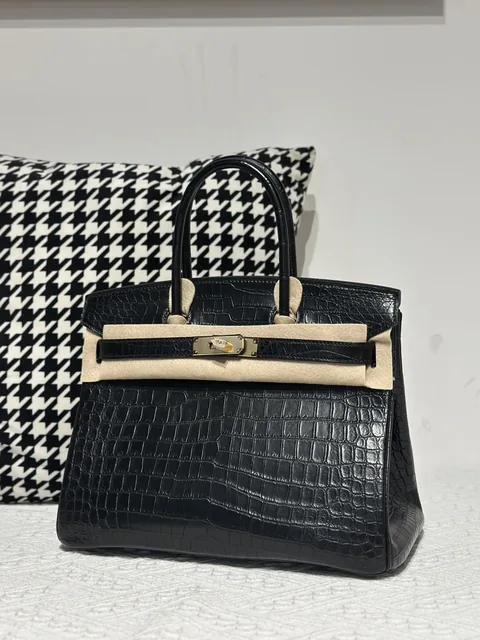 Crocodile Leather Black 30cm Matte Gold Hardware Top Handle Tote Bag WCB209