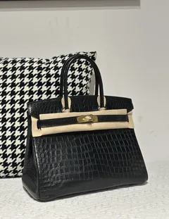 Crocodile Leather Black 30cm Matte Gold Hardware Top Handle Tote Bag WCB209 image 2