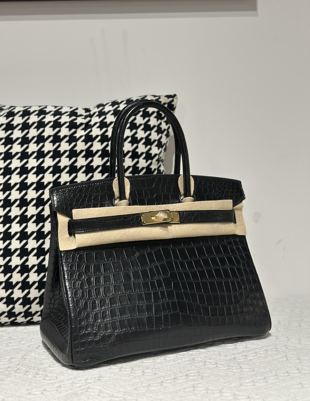 Crocodile Leather Black 30cm Matte Gold Hardware Top Handle Tote Bag WCB209 photo 2