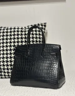 Crocodile Leather Black 30cm Matte Gold Hardware Top Handle Tote Bag WCB209 image 3