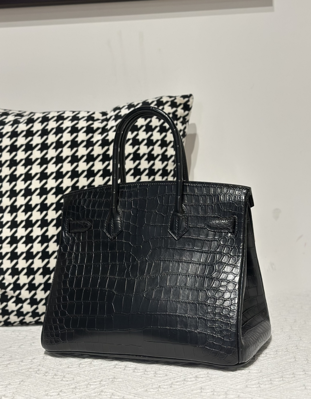 Crocodile Leather Black 30cm Matte Gold Hardware Top Handle Tote Bag WCB209 photo 3
