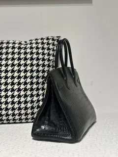 Crocodile Leather Black 30cm Matte Gold Hardware Top Handle Tote Bag WCB209 image 4