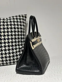 Crocodile Leather Black 30cm Matte Gold Hardware Top Handle Tote Bag WCB209 image 5