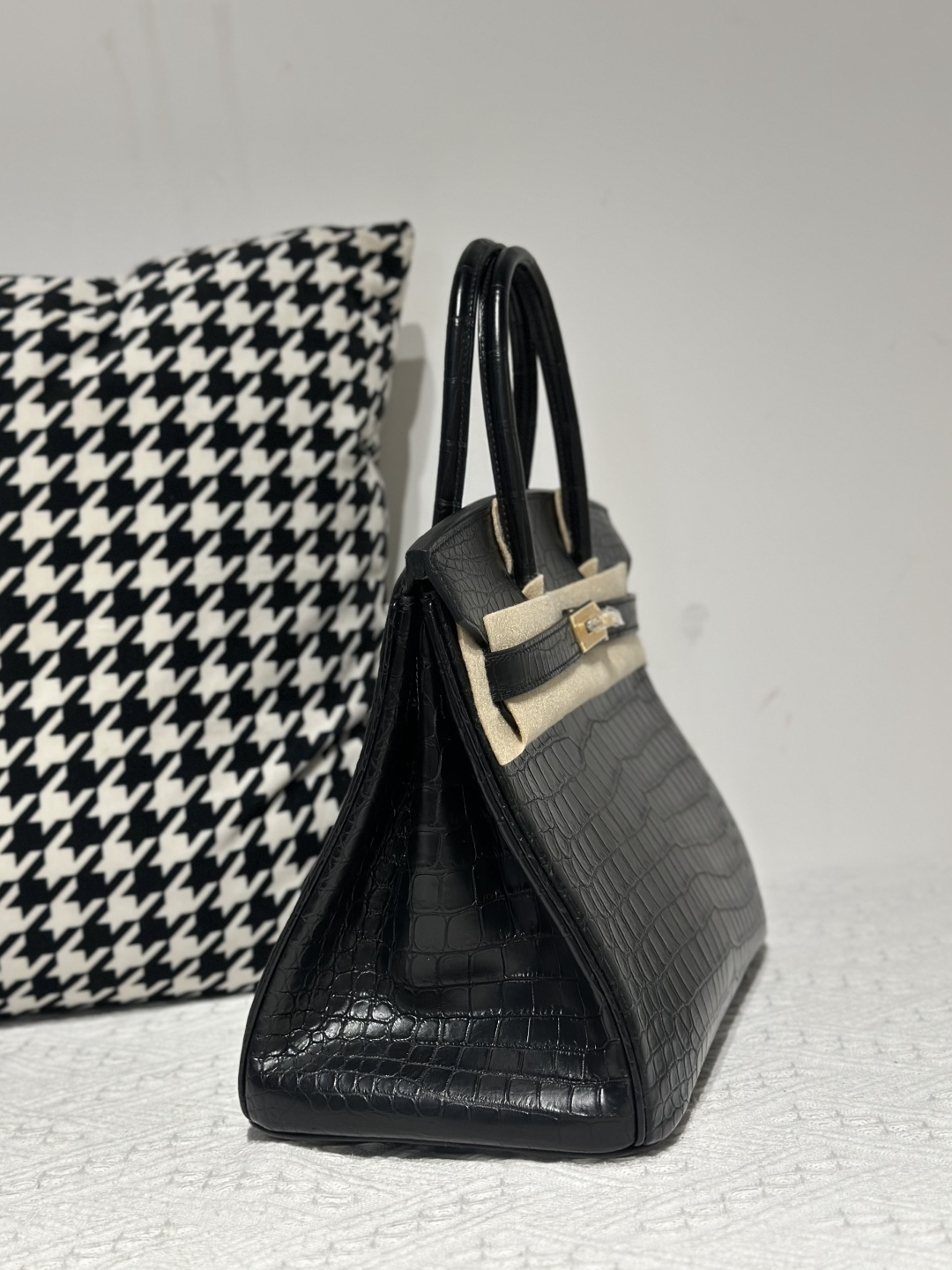 Crocodile Leather Black 30cm Matte Gold Hardware Top Handle Tote Bag WCB209 photo 5