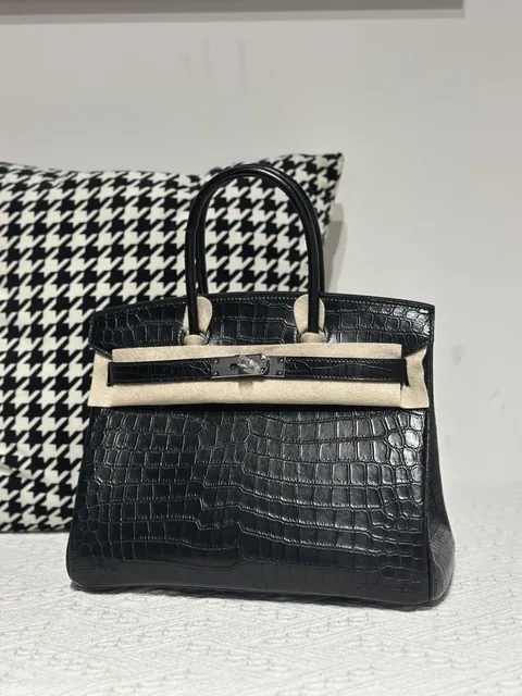 Crocodile Leather Black 30cm Matte Silver Hardware Top Handle Tote Bag WCB210