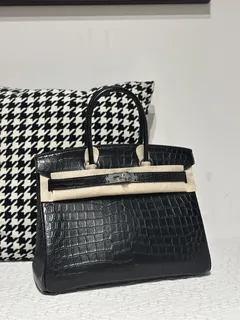 Crocodile Leather Black 30cm Matte Silver Hardware Top Handle Tote Bag WCB210 image 2