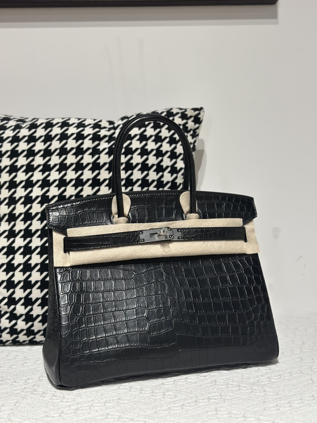 Crocodile Leather Black 30cm Matte Silver Hardware Top Handle Tote Bag WCB210 image 2
