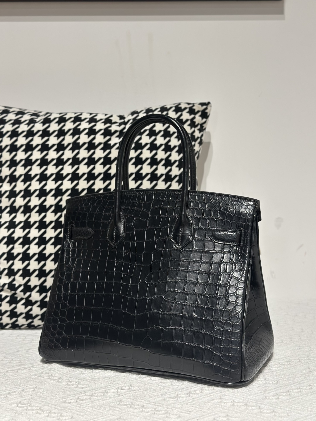 Crocodile Leather Black 30cm Matte Silver Hardware Top Handle Tote Bag WCB210 image 3