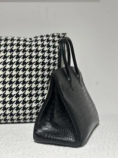 Crocodile Leather Black 30cm Matte Silver Hardware Top Handle Tote Bag WCB210 image 4