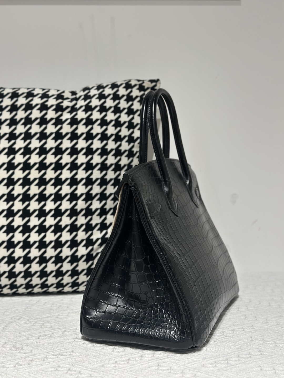 Crocodile Leather Black 30cm Matte Silver Hardware Top Handle Tote Bag WCB210 image 4