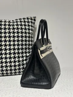 Crocodile Leather Black 30cm Matte Silver Hardware Top Handle Tote Bag WCB210 image 5