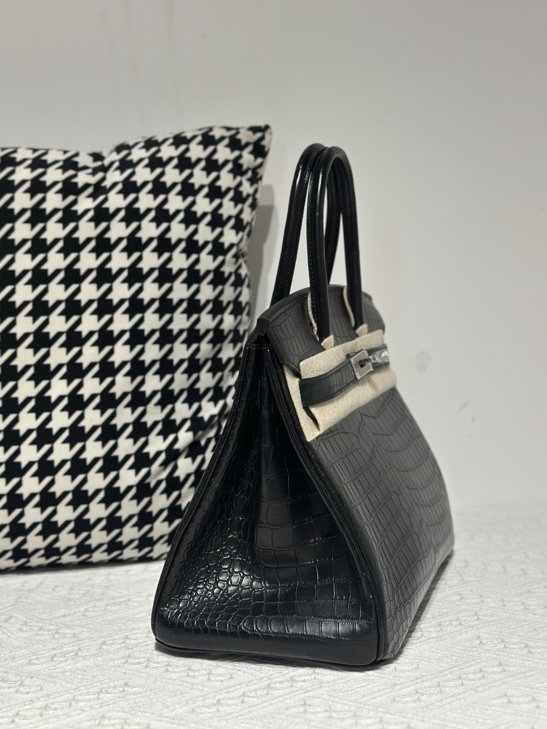 Crocodile Leather Black 30cm Matte Silver Hardware Top Handle Tote Bag WCB210 image 5