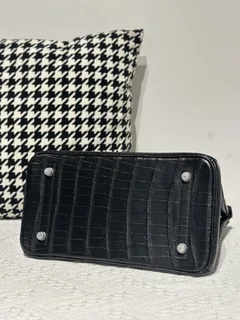Crocodile Leather Black 30cm Matte Silver Hardware Top Handle Tote Bag WCB210 image 6