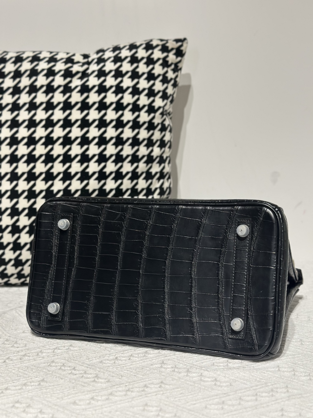 Crocodile Leather Black 30cm Matte Silver Hardware Top Handle Tote Bag WCB210 image 6