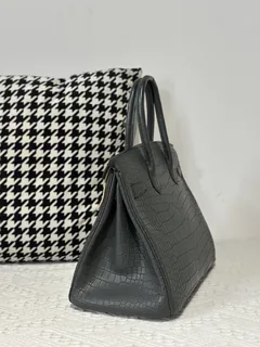 Crocodile Leather Graphite Gray 30cm Matte Gold Hardware Top Handle Tote Bag WCB211 image 4