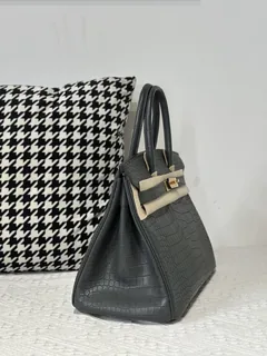 Crocodile Leather Graphite Gray 30cm Matte Gold Hardware Top Handle Tote Bag WCB211 image 5