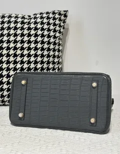 Crocodile Leather Graphite Gray 30cm Matte Gold Hardware Top Handle Tote Bag WCB211 image 6