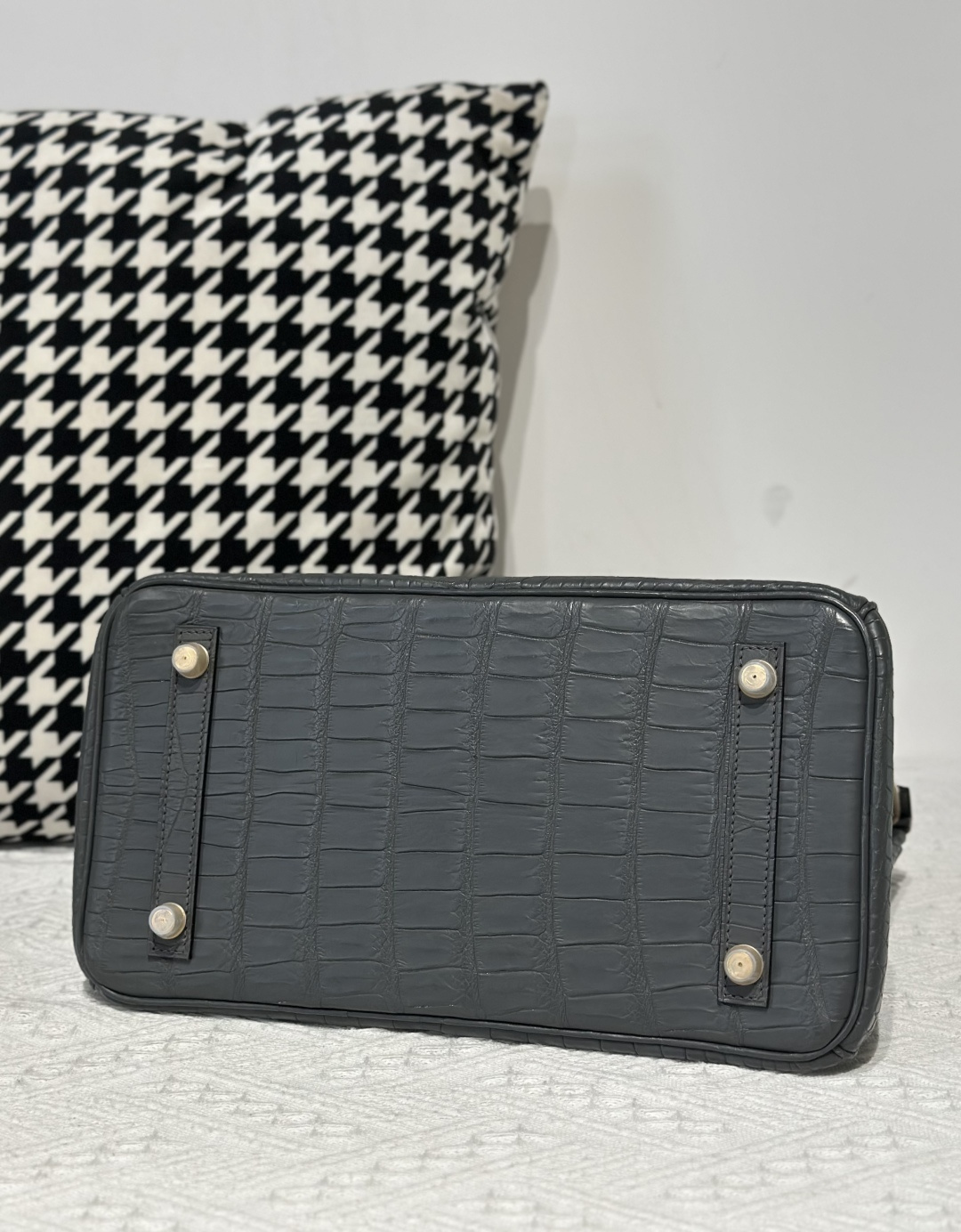 Crocodile Leather Graphite Gray 30cm Matte Gold Hardware Top Handle Tote Bag WCB211 image 6