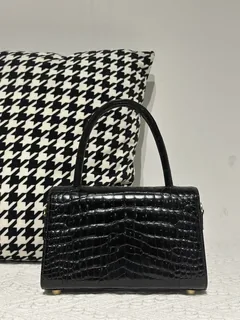 Crocodile Leather Black Glossy Gold Hardware Top Handle Bag WCB212 image 3