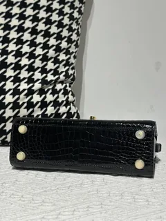 Crocodile Leather Black Glossy Gold Hardware Top Handle Bag WCB212 image 6
