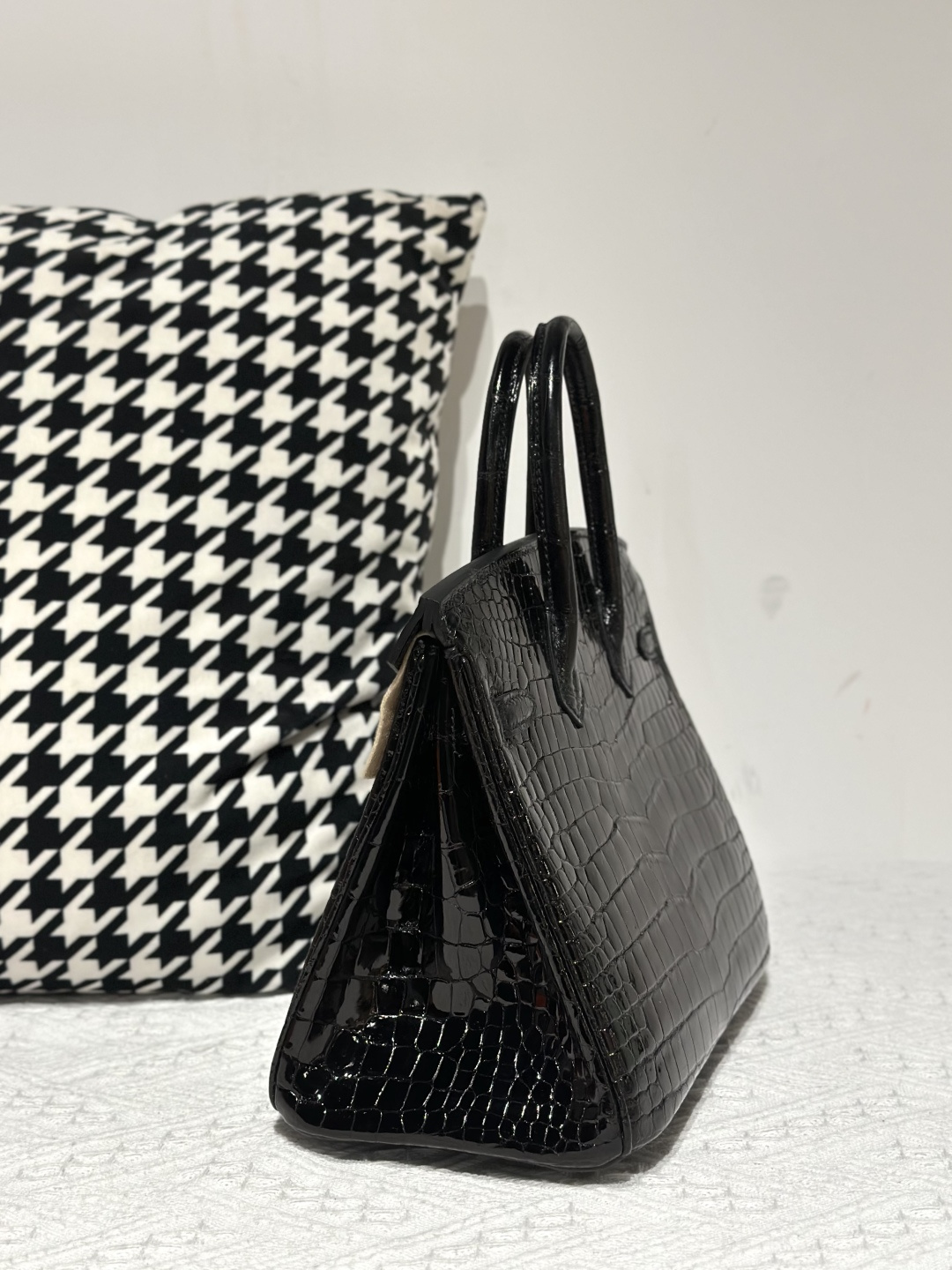 Crocodile Leather Black 25cm Glossy Silver Hardware Top Handle Tote Bag WCB214 photo 4