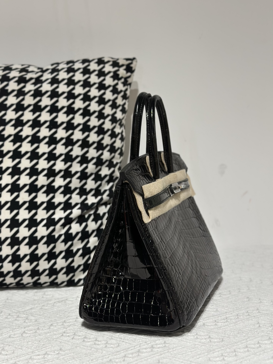 Crocodile Leather Black 25cm Glossy Silver Hardware Top Handle Tote Bag WCB214 photo 5