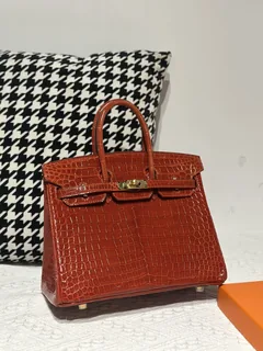 Crocodile Leather Orange 25cm Glossy Gold Hardware Top Handle Tote Bag WCB215 image 2