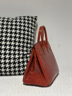 Crocodile Leather Orange 25cm Glossy Gold Hardware Top Handle Tote Bag WCB215 image 4