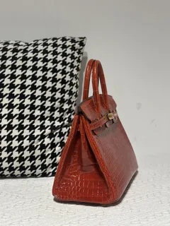 Crocodile Leather Orange 25cm Glossy Gold Hardware Top Handle Tote Bag WCB215 image 5