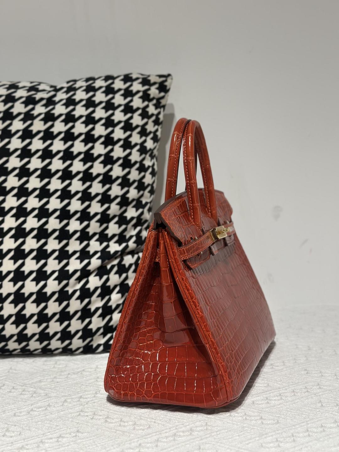 Crocodile Leather Orange 25cm Glossy Gold Hardware Top Handle Tote Bag WCB215 photo 5