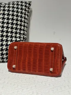 Crocodile Leather Orange 25cm Glossy Gold Hardware Top Handle Tote Bag WCB215 image 6