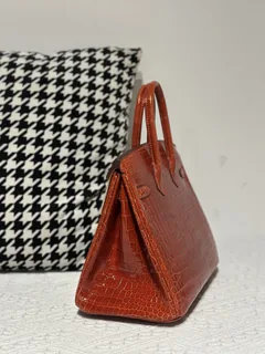 Crocodile Leather Orange 25cm Glossy Silver Hardware Top Handle Tote Bag WCB216 image 4