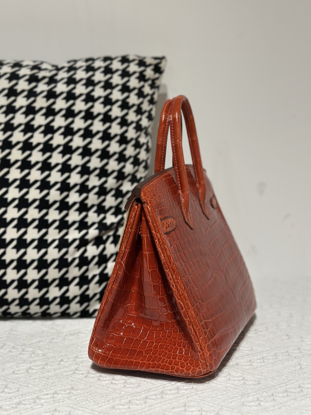 Crocodile Leather Orange 25cm Glossy Silver Hardware Top Handle Tote Bag WCB216 image 4