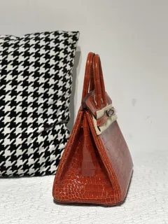 Crocodile Leather Orange 25cm Glossy Silver Hardware Top Handle Tote Bag WCB216 image 5