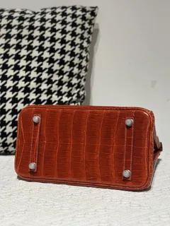 Crocodile Leather Orange 25cm Glossy Silver Hardware Top Handle Tote Bag WCB216 image 6