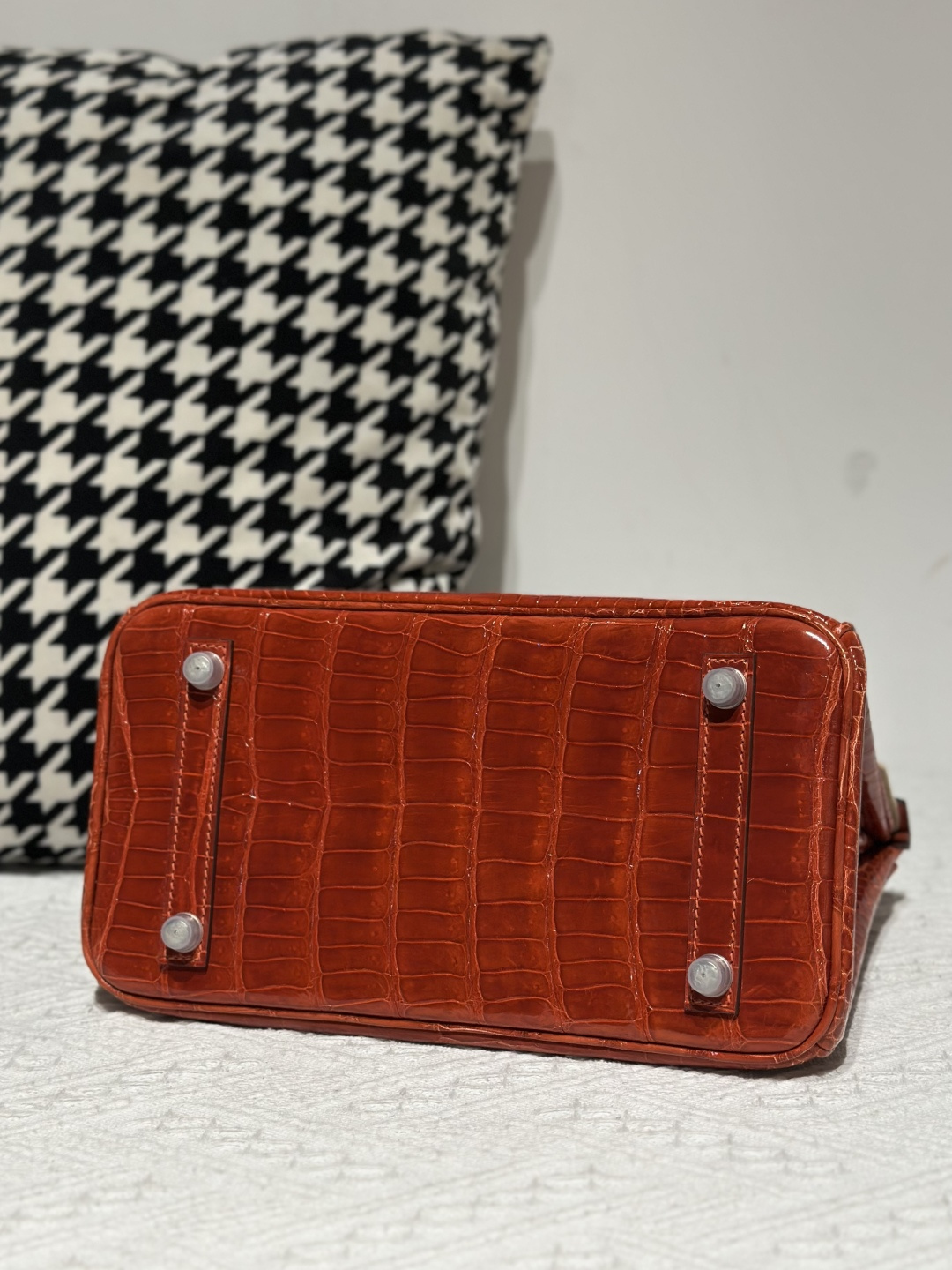 Crocodile Leather Orange 25cm Glossy Silver Hardware Top Handle Tote Bag WCB216 image 6