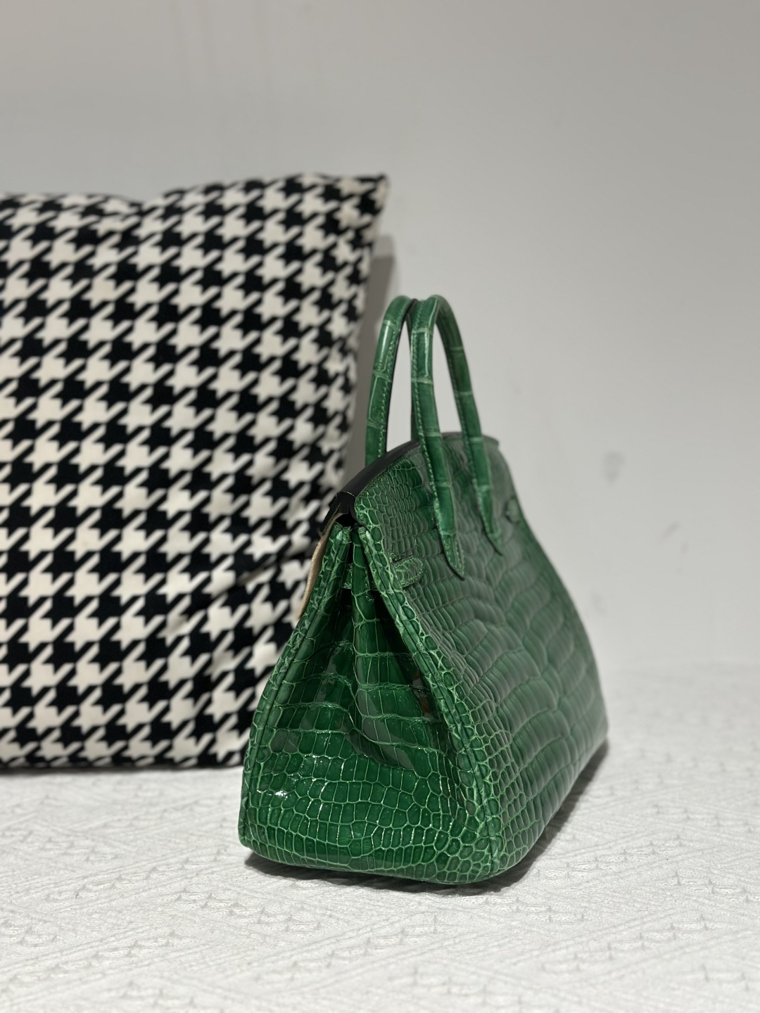 Crocodile Leather Bamboo Green 25cm Glossy Gold Hardware Top Handle Tote Bag WCB217 image 4