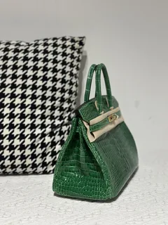 Crocodile Leather Bamboo Green 25cm Glossy Gold Hardware Top Handle Tote Bag WCB217 image 5