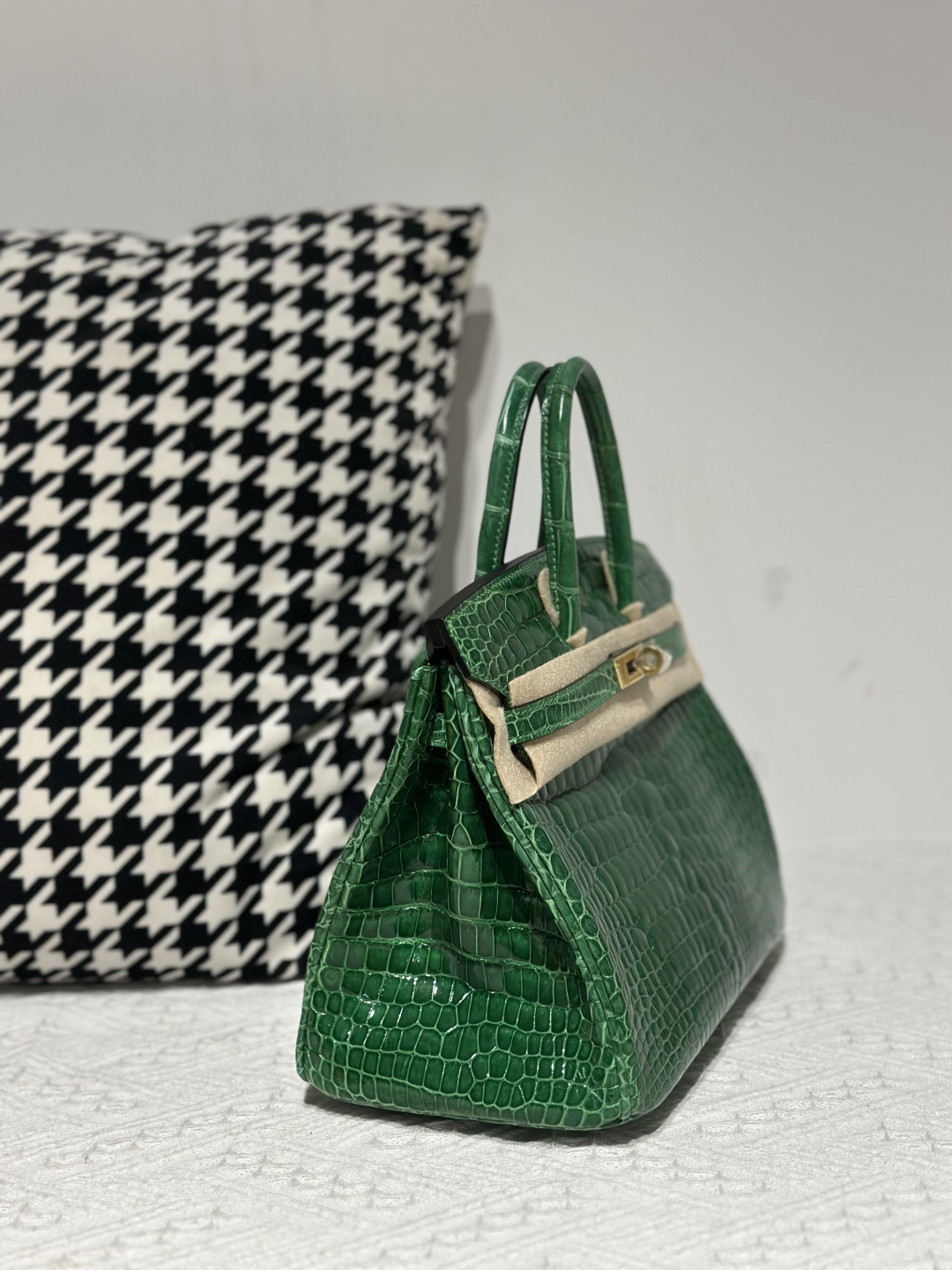 Crocodile Leather Bamboo Green 25cm Glossy Gold Hardware Top Handle Tote Bag WCB217 image 5